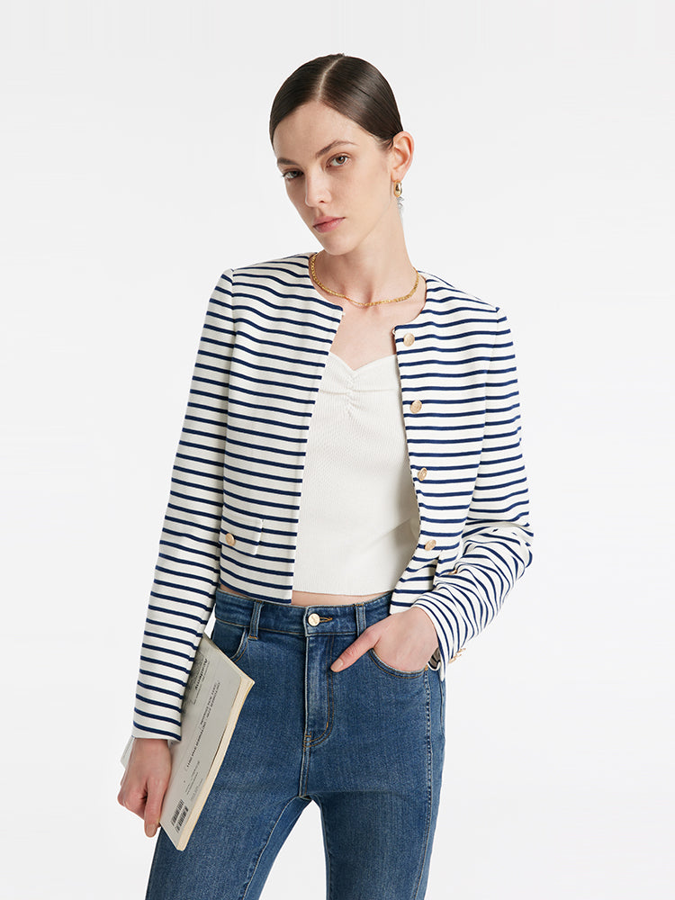 Valmere™ | Cotton Striped Crop Jacket