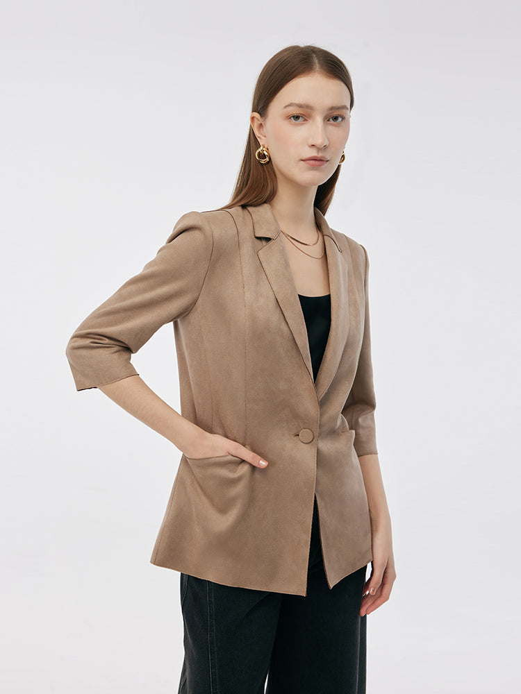 Valmere™ | Suede One Button 3/4 Sleeve Blazer