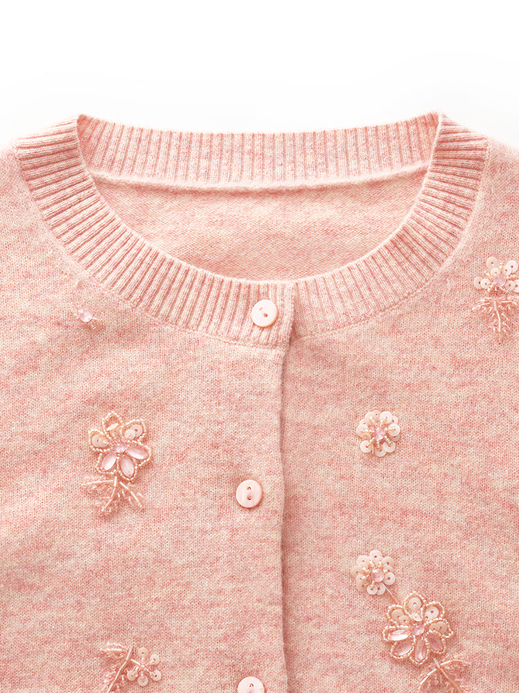 Valmere™ | 100% Wool Floral Beaded Women Cardigan