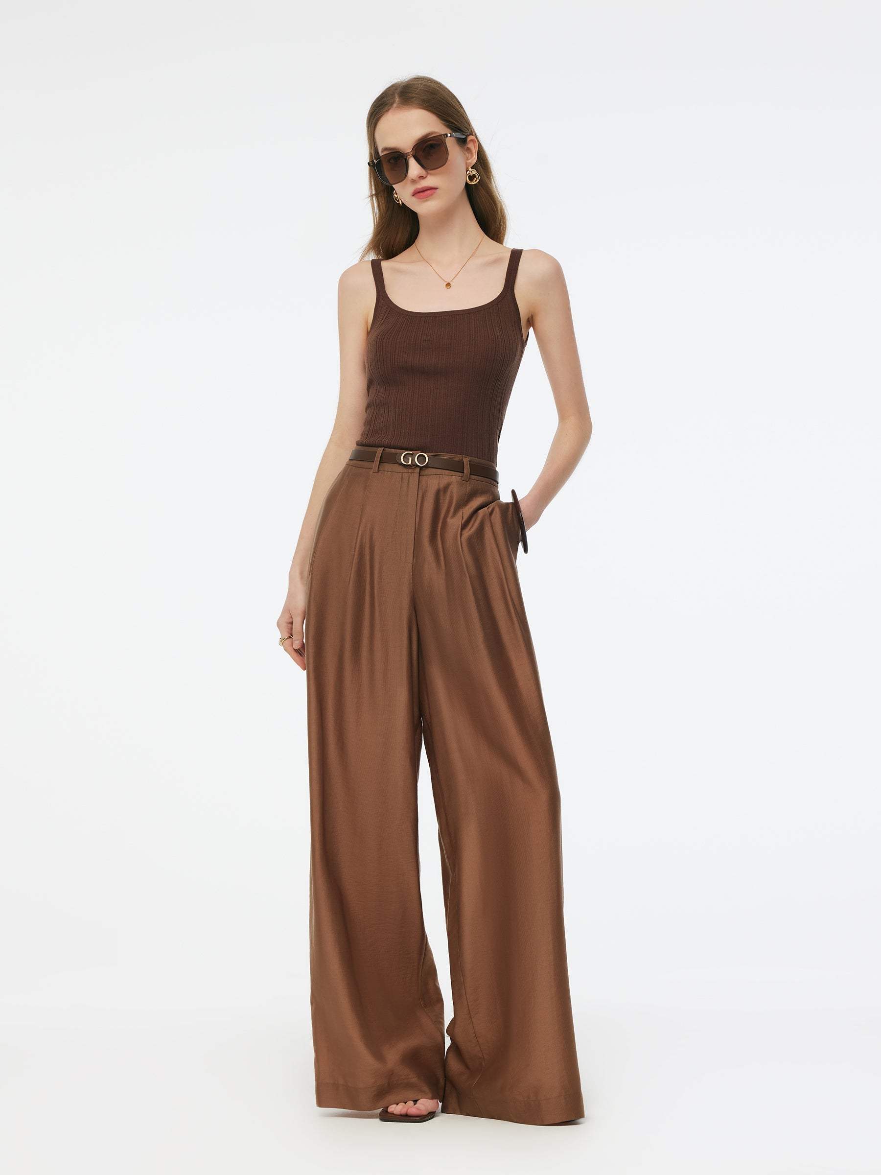 Valmere™ | Wide Leg Pants With Leather Belt