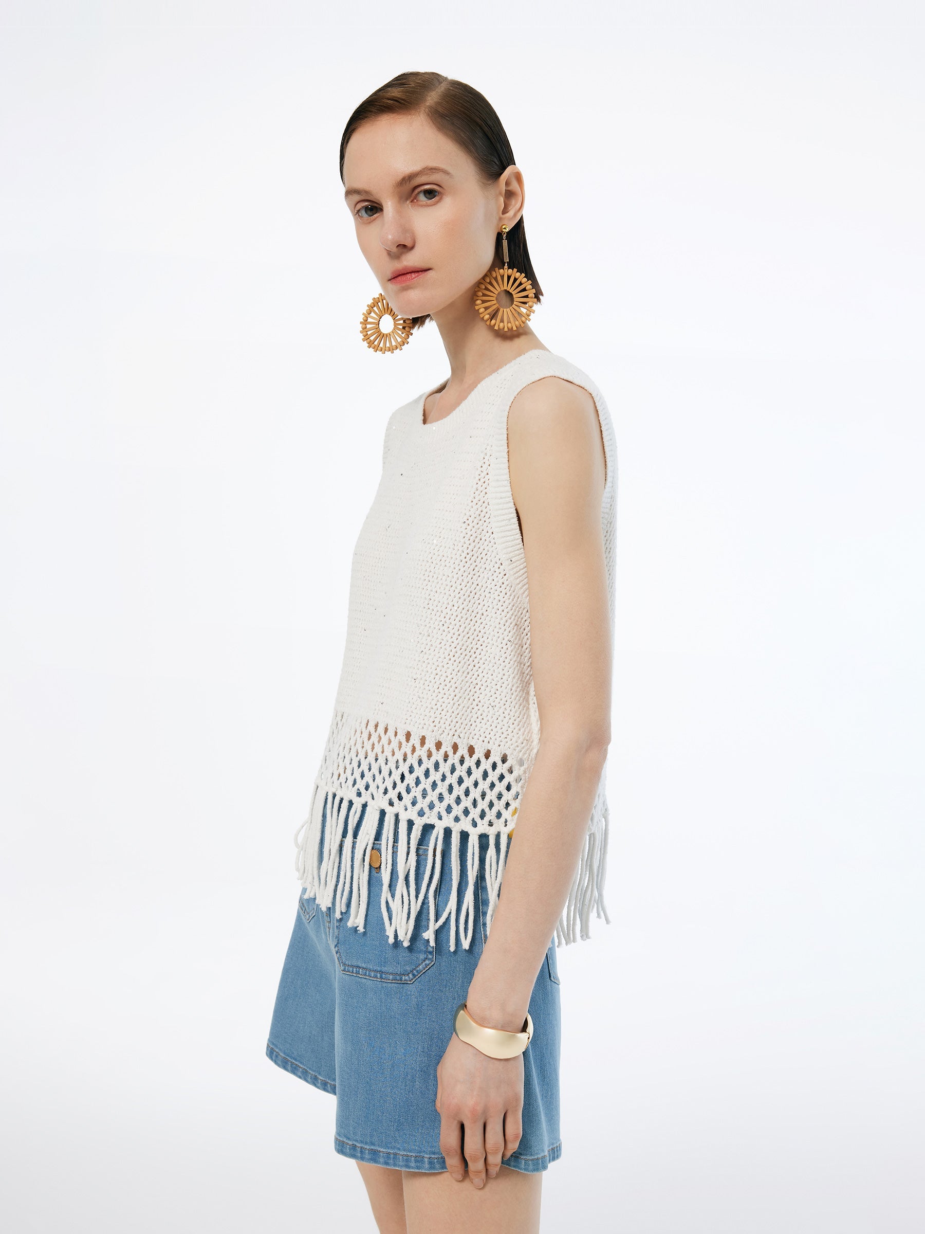 Valmere™ | Sequins Tassel Hem Tank Top