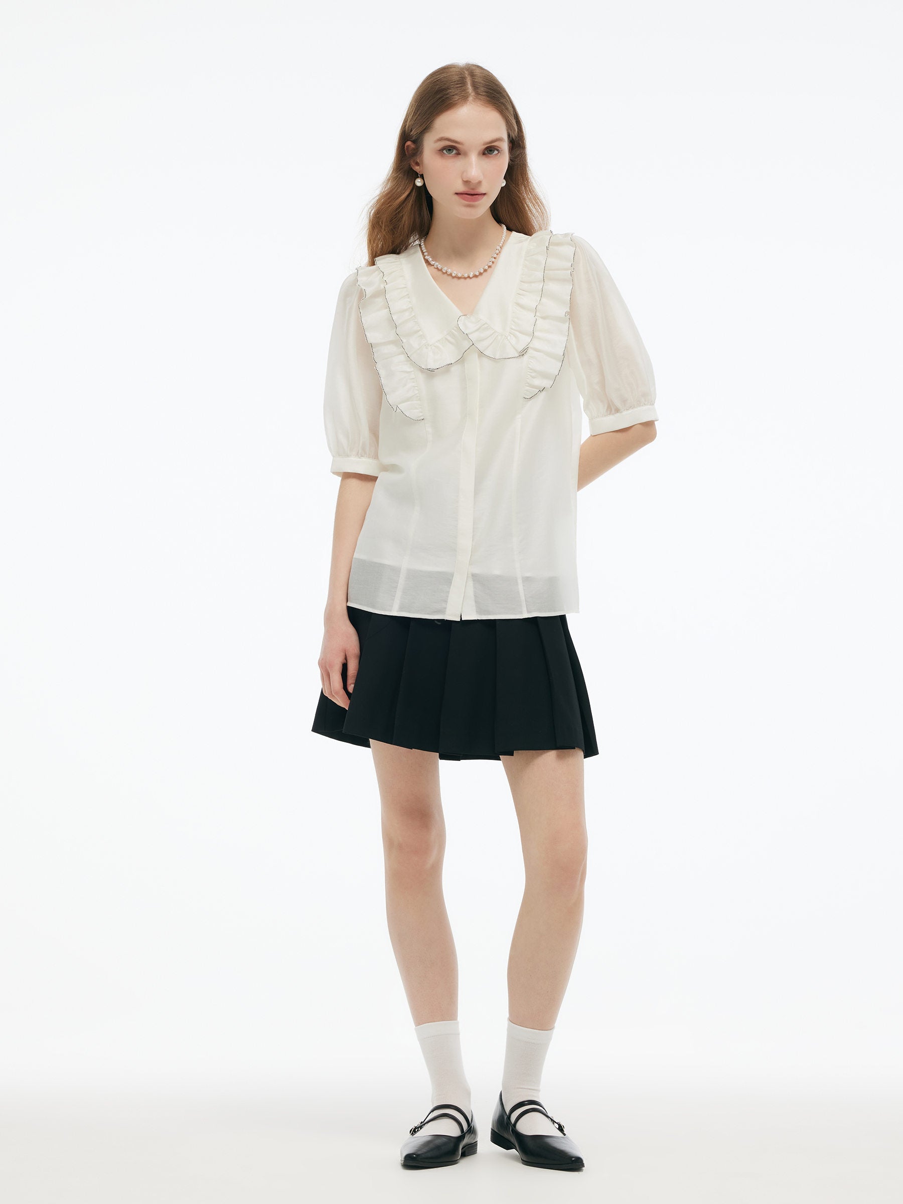 Valmere™ | Tencel Blend Ruffle V-Neck Shirt