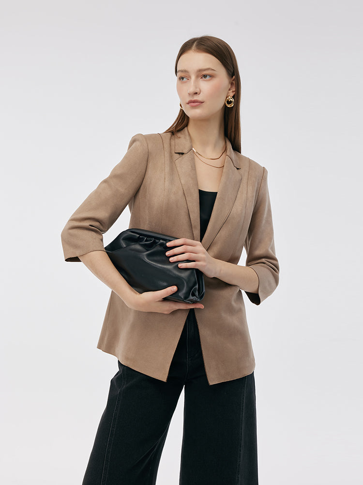 Valmere™ | Suede One Button 3/4 Sleeve Blazer