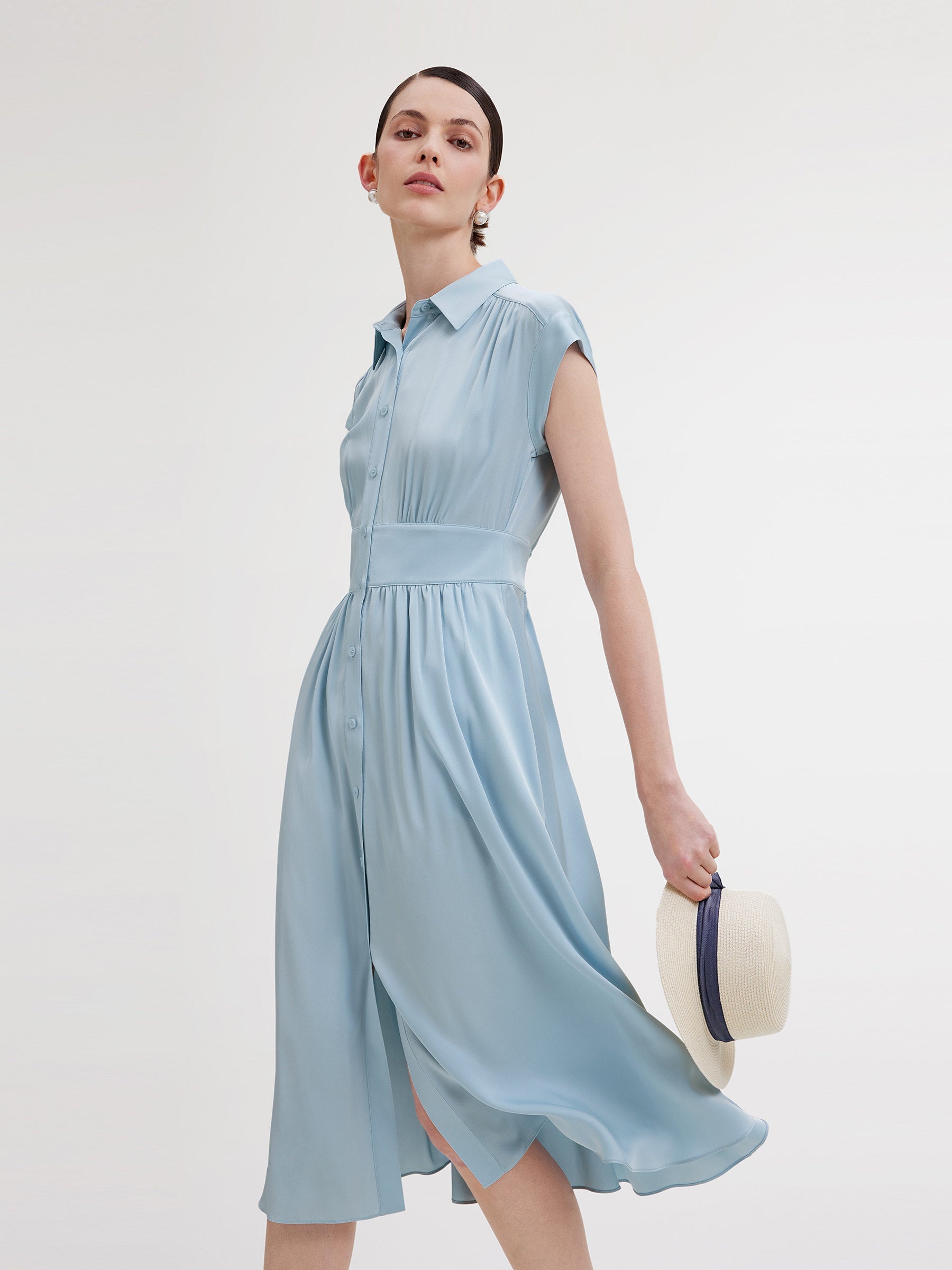 Valmere™ | Silk Midi Shirt Dress