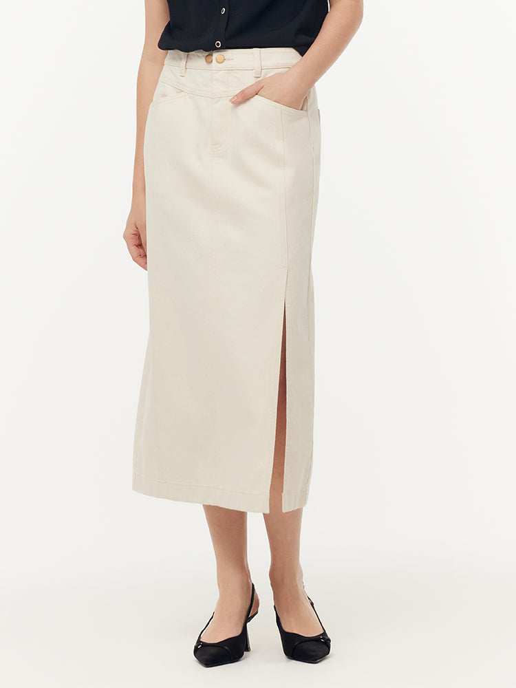 Valmere™ | 100% Cotton Denim Slit Skirt