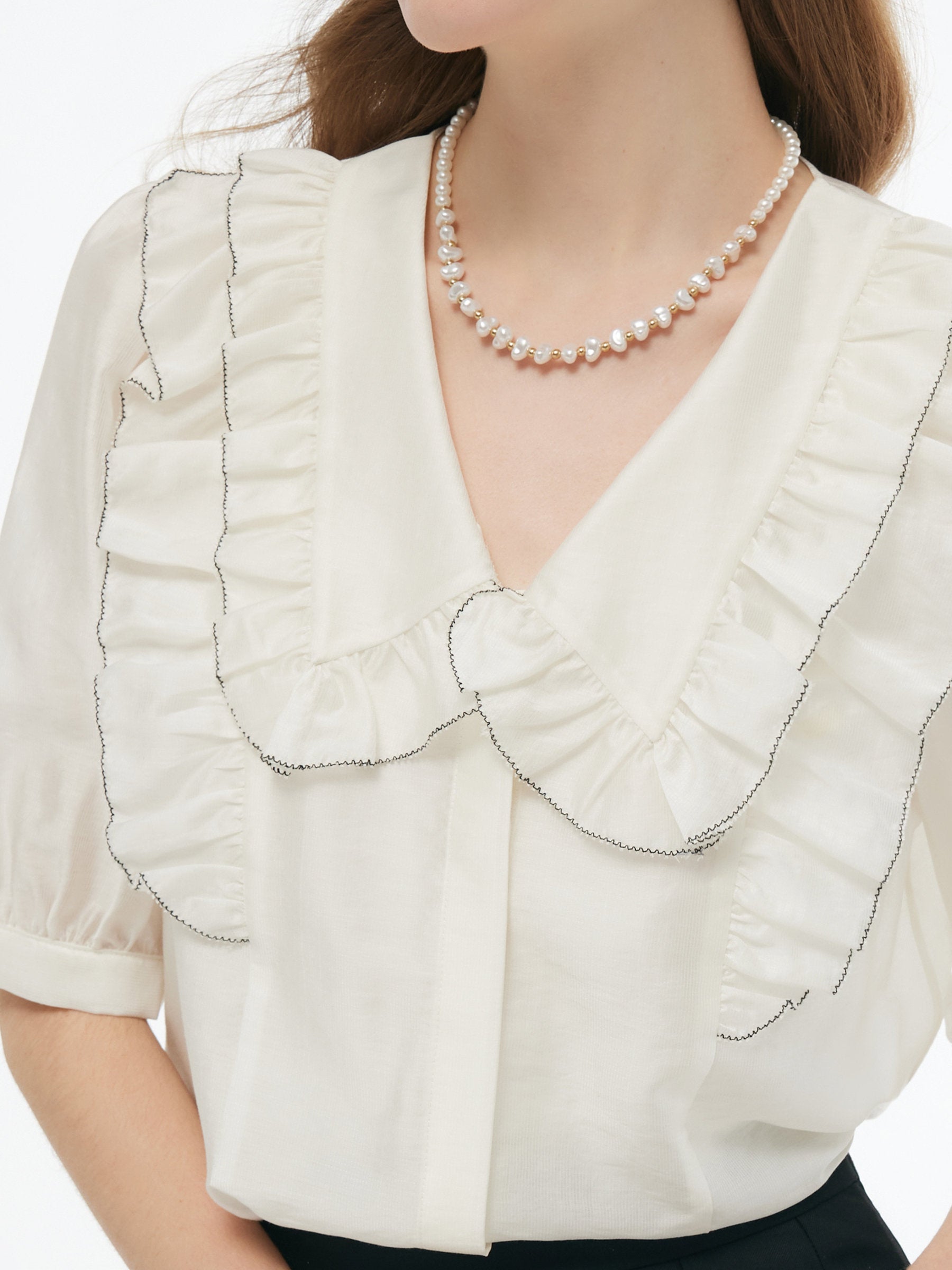 Valmere™ | Tencel Blend Ruffle V-Neck Shirt