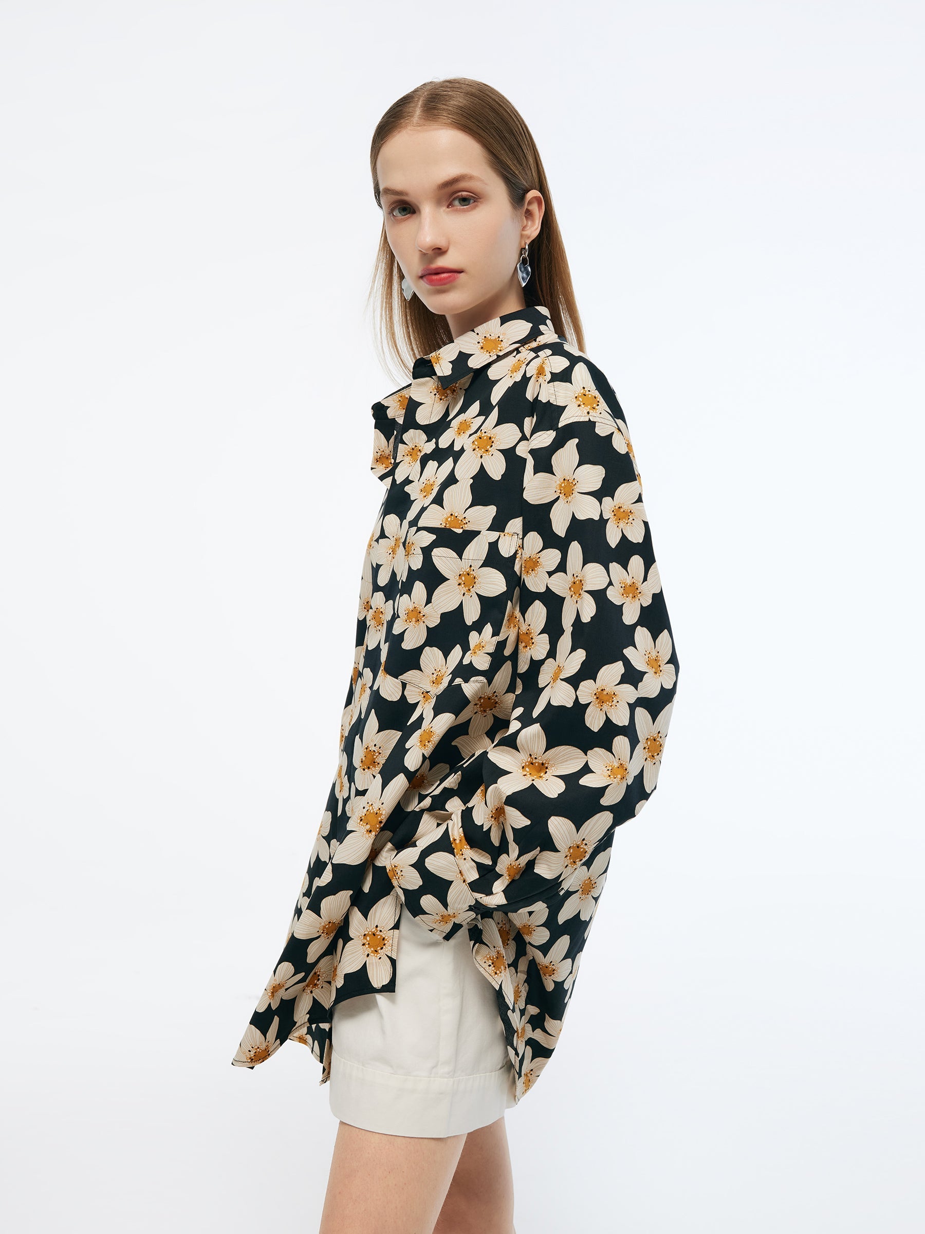 Valmere™ | Cotton Stretch Floral Print Oversized Shirt