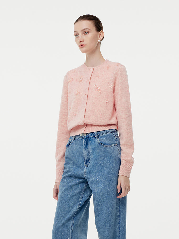 Valmere™ | 100% Wool Floral Beaded Women Cardigan