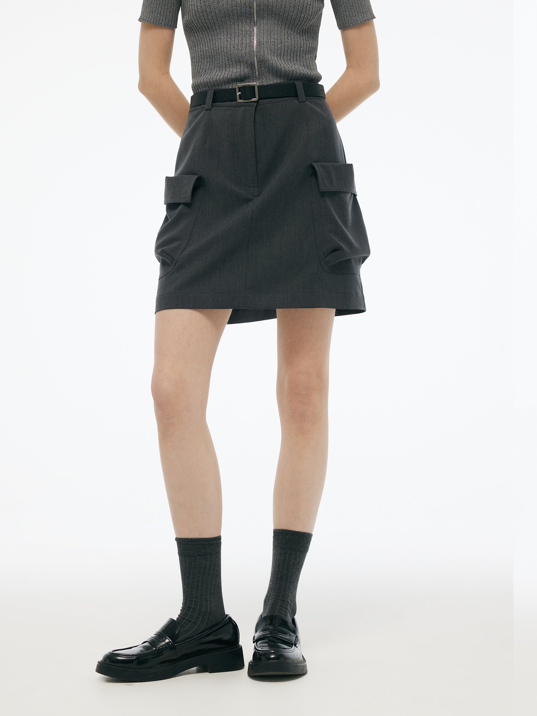 Valmere™ | Stretchy Cargo Skirt With Leather Belt