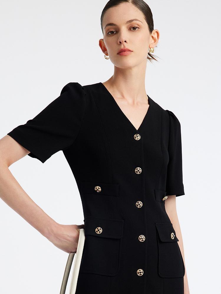 Valmere™ | Black Triacetate Button Front Mini Dress
