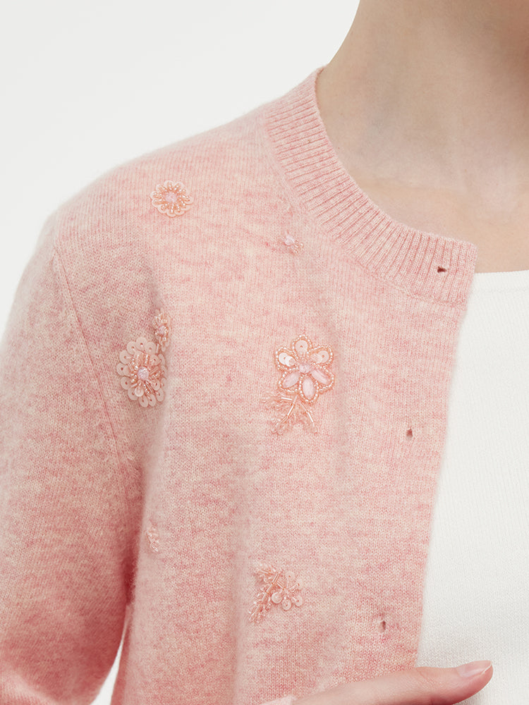 Valmere™ | 100% Wool Floral Beaded Women Cardigan