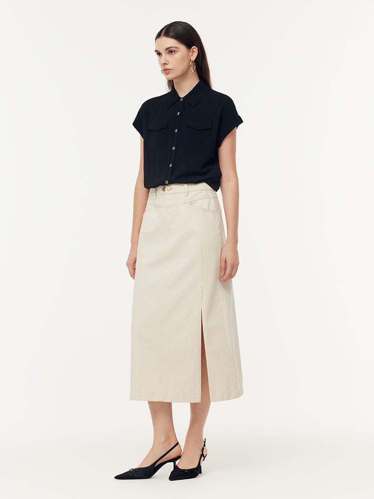 Valmere™ | 100% Cotton Denim Slit Skirt