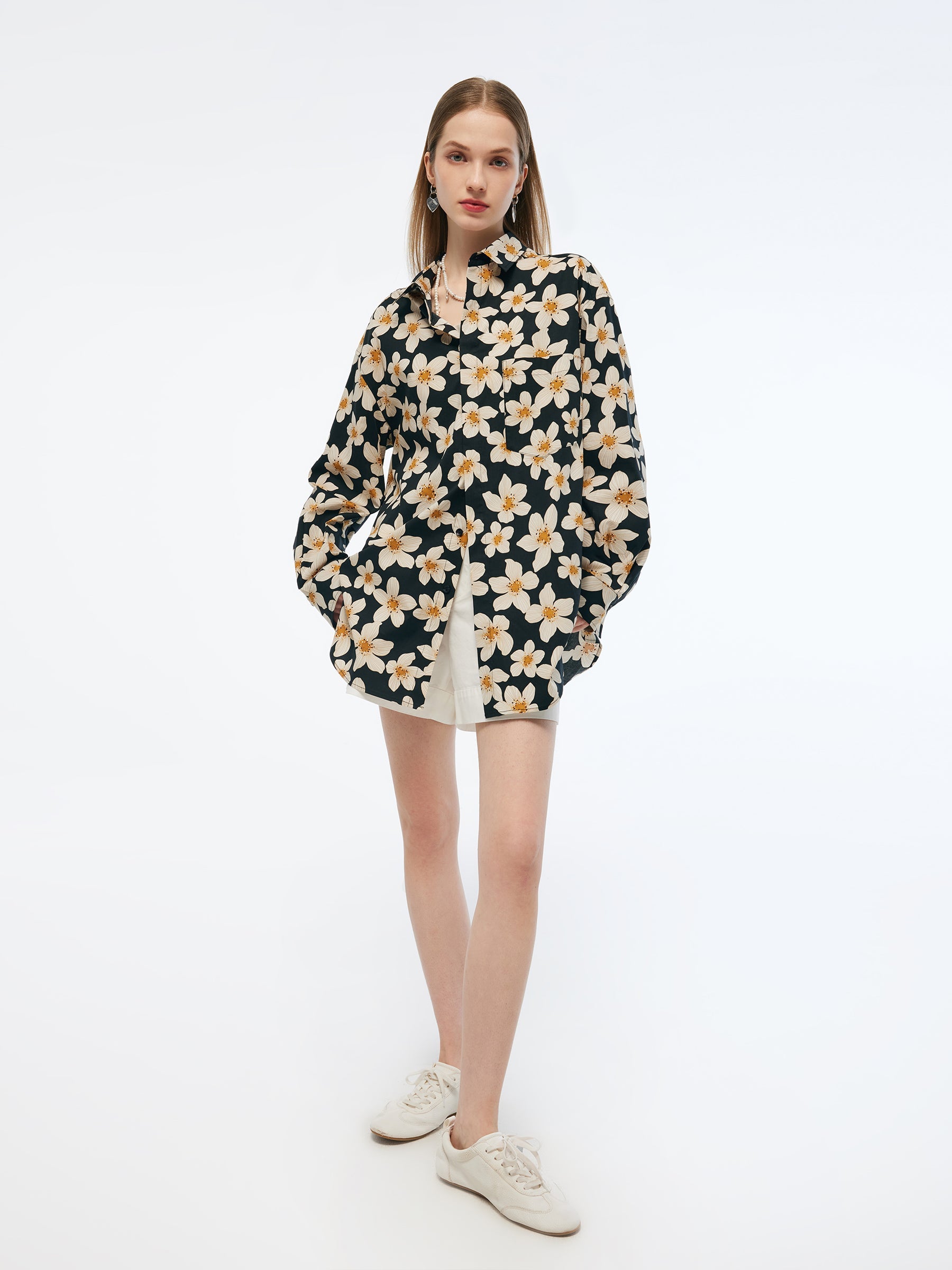 Valmere™ | Cotton Stretch Floral Print Oversized Shirt