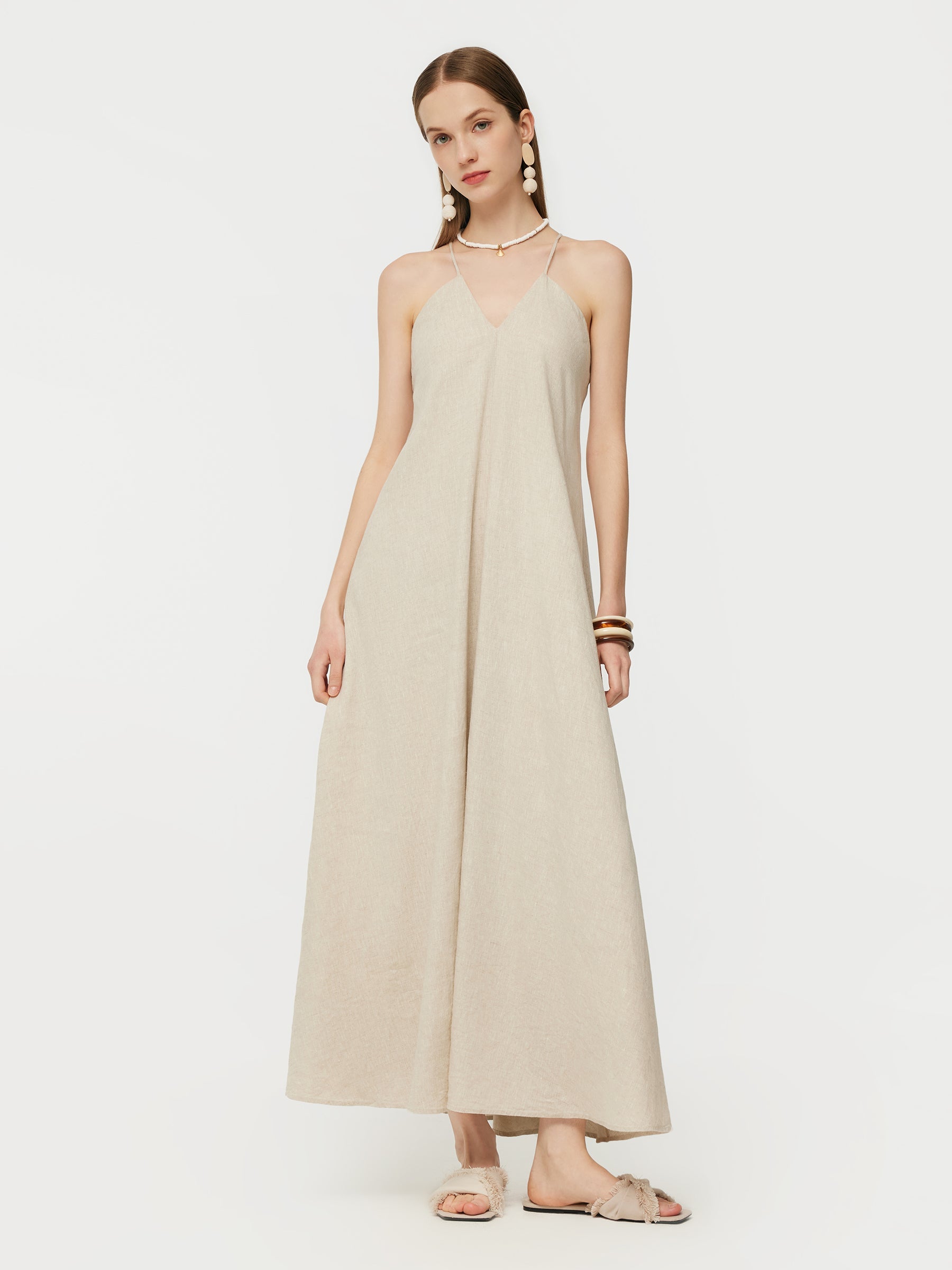 Valmere™ | 100% Linen Backless Strap Dress