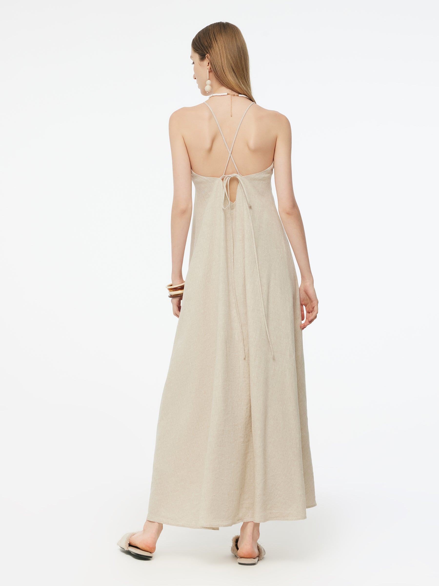 Valmere™ | 100% Linen Backless Strap Dress