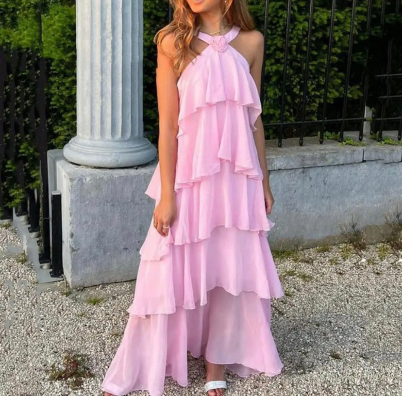 Valmere™ | Carys Halterneck Layered Ruffle Maxi Dress