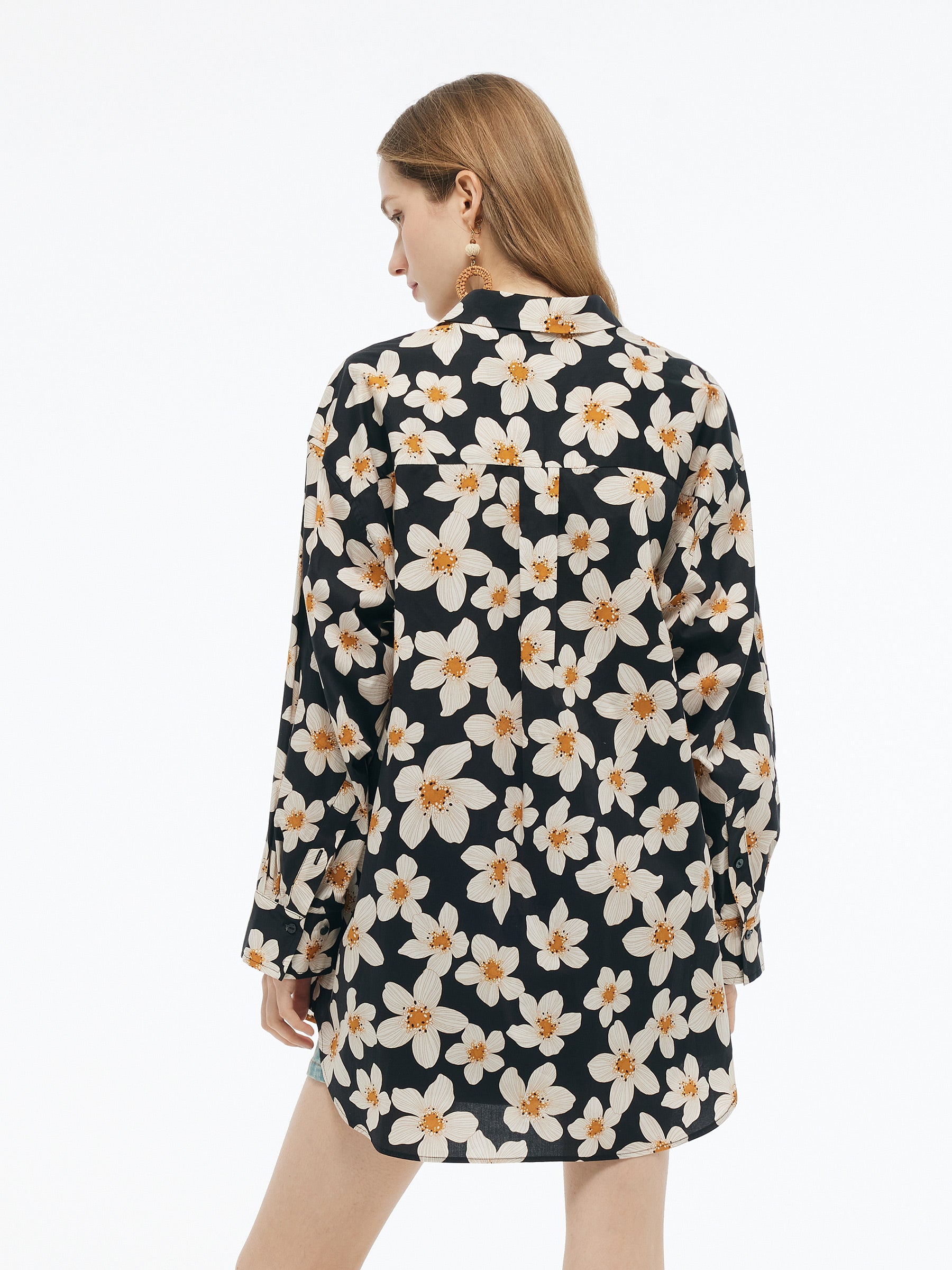 Valmere™ | Cotton Stretch Floral Print Oversized Shirt