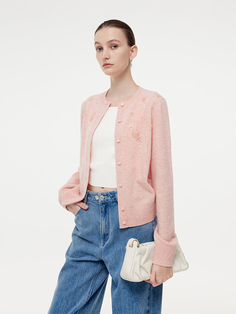 Valmere™ | 100% Wool Floral Beaded Women Cardigan