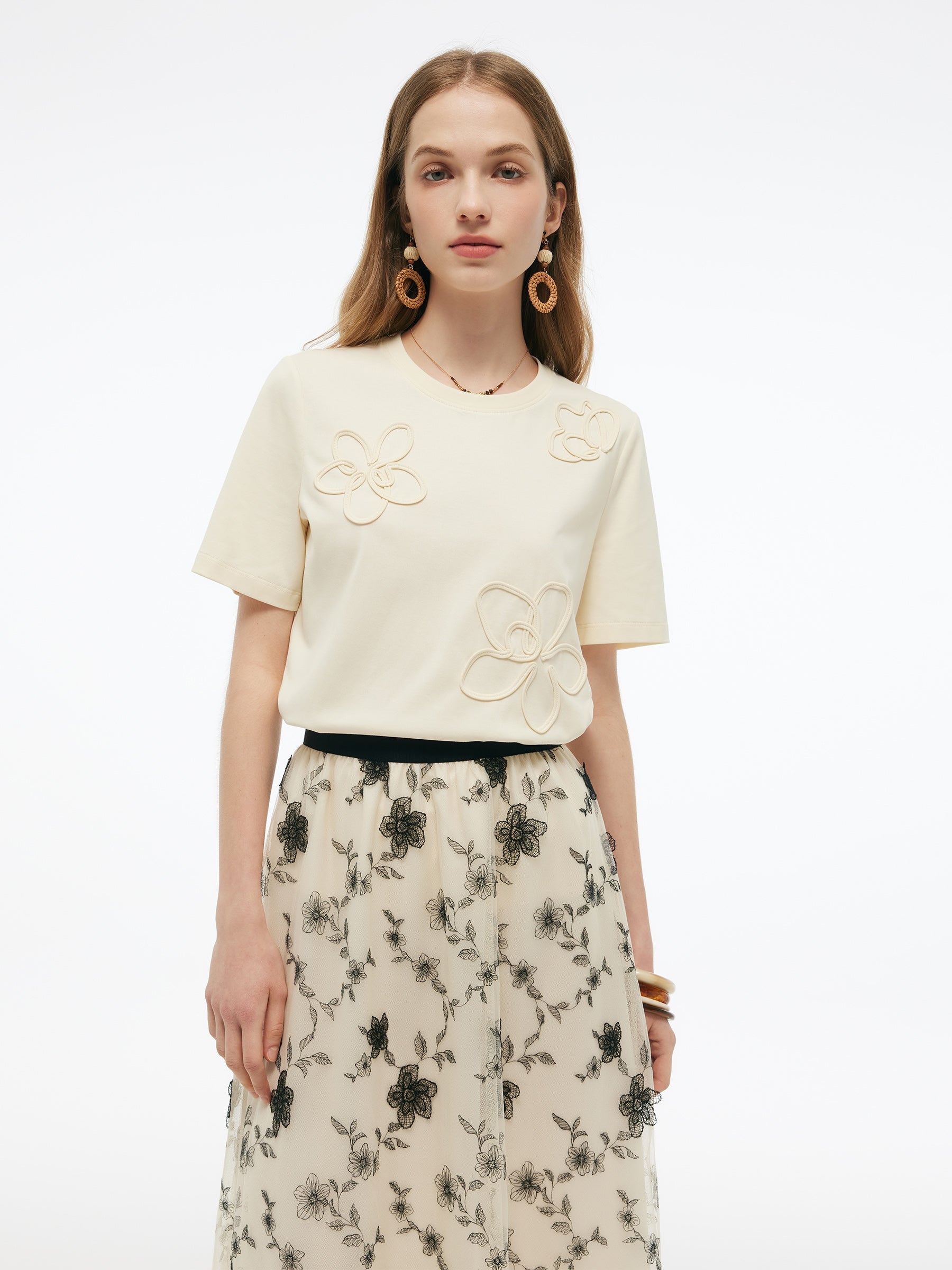Valmere™ | Floral Embellished Knit T-Shirt