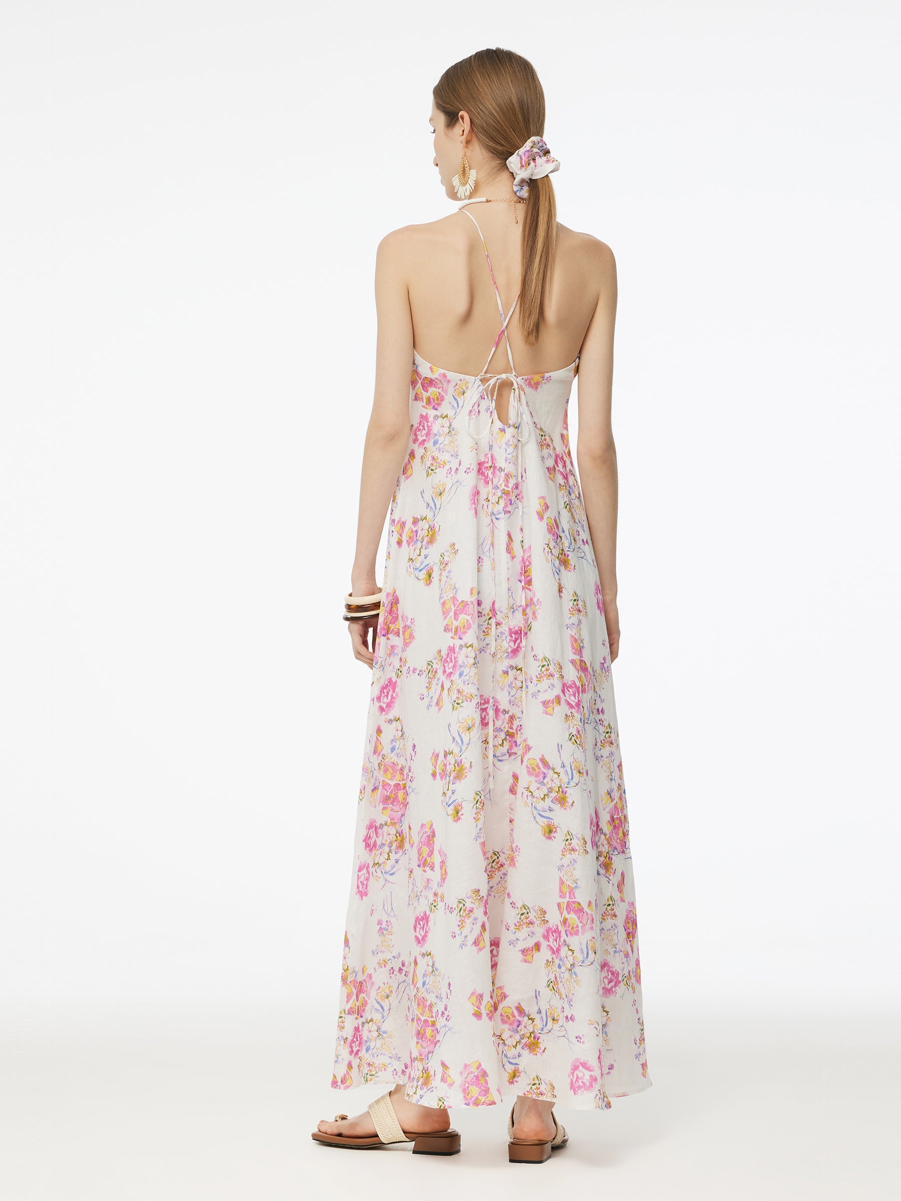 Valmere™ | 100% Linen Rose Print Maxi Dress
