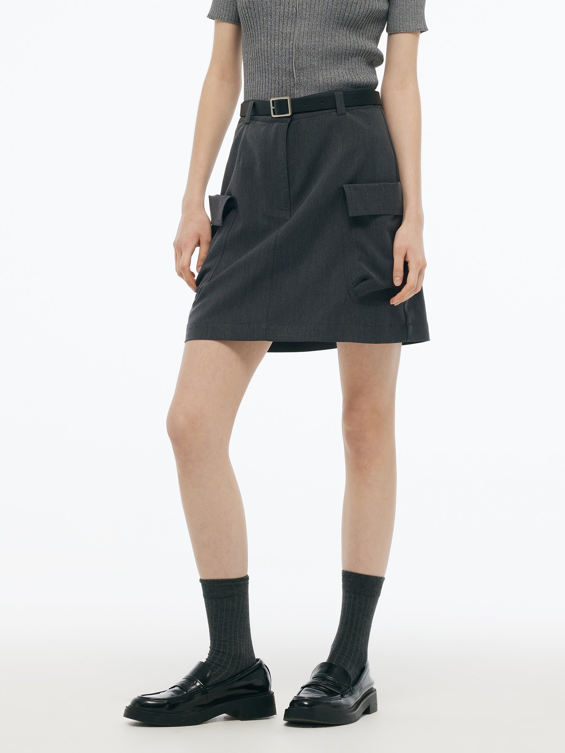 Valmere™ | Stretchy Cargo Skirt With Leather Belt