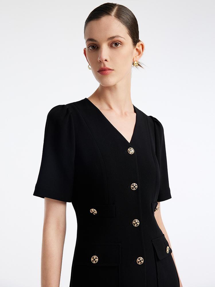 Valmere™ | Black Triacetate Button Front Mini Dress