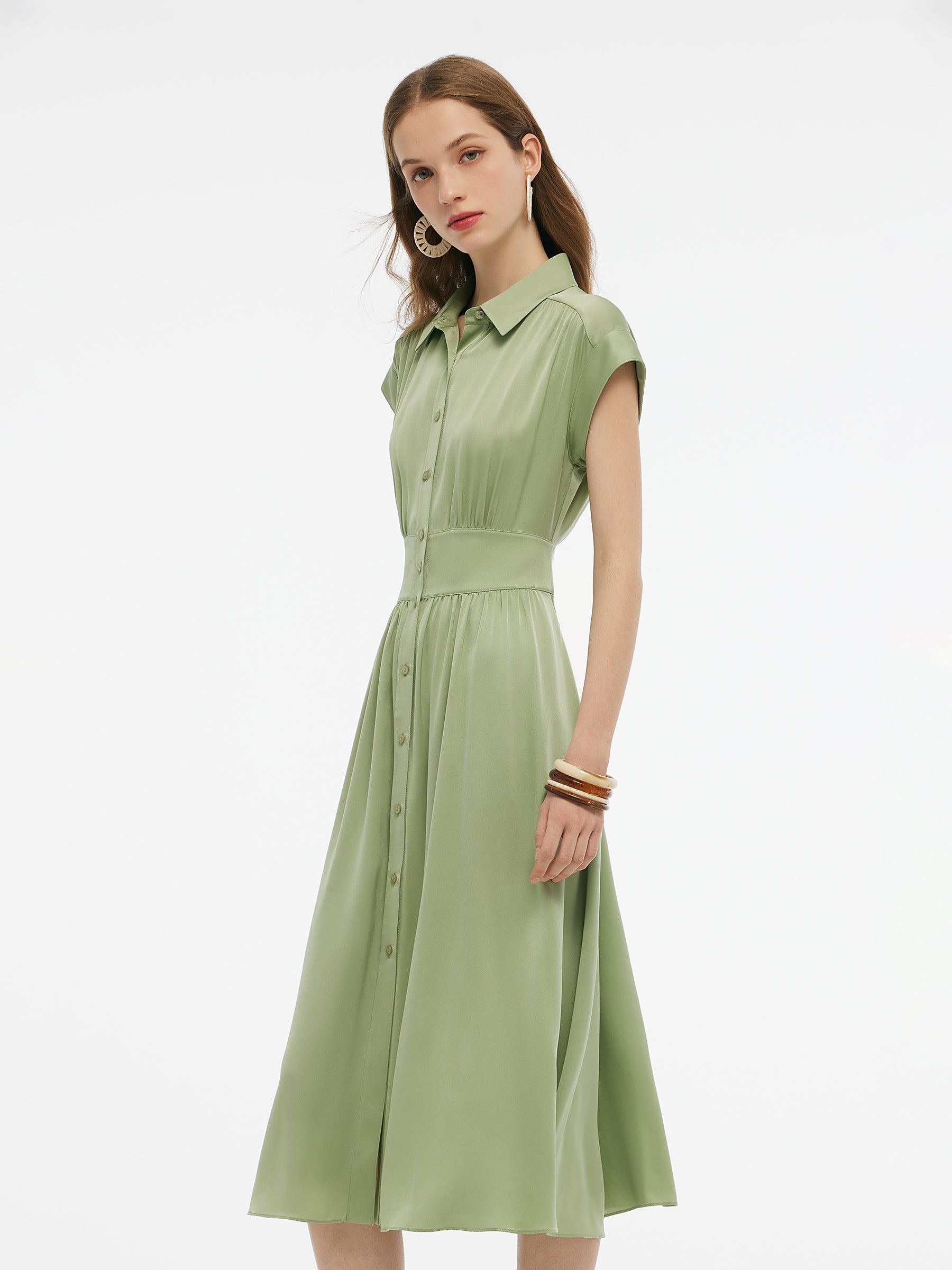 Valmere™ | Silk Midi Shirt Dress