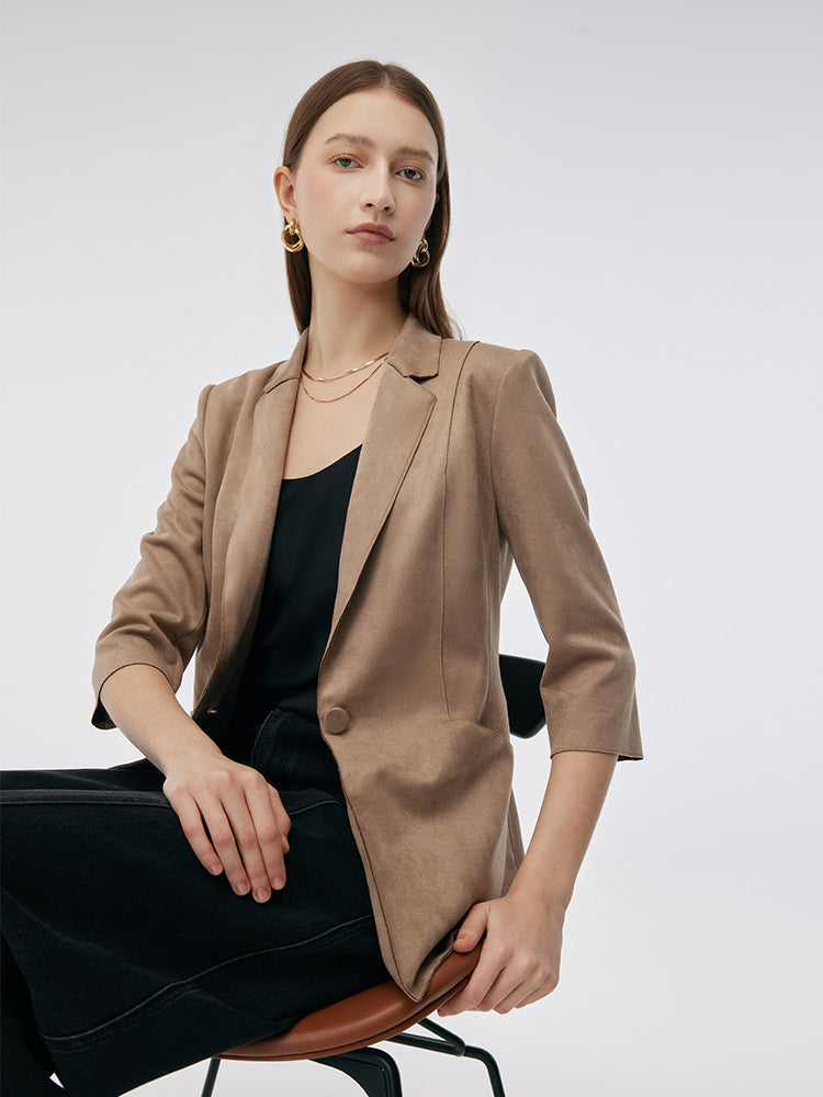 Valmere™ | Suede One Button 3/4 Sleeve Blazer