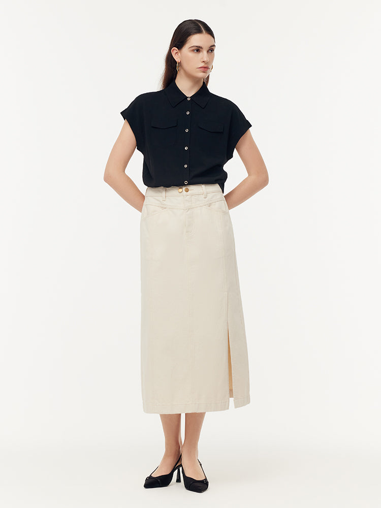 Valmere™ | 100% Cotton Denim Slit Skirt