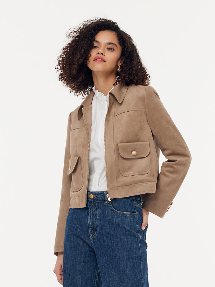 Valmere™ | Suede Zip-Up Crop Jacket
