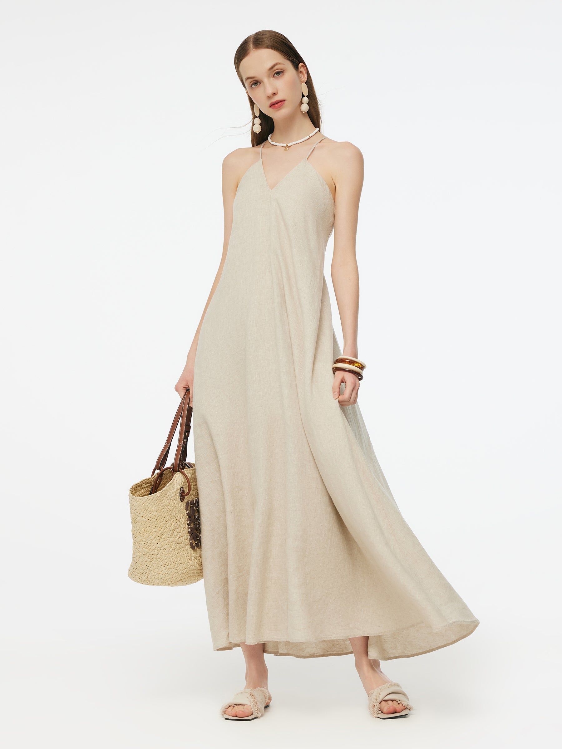Valmere™ | 100% Linen Backless Strap Dress