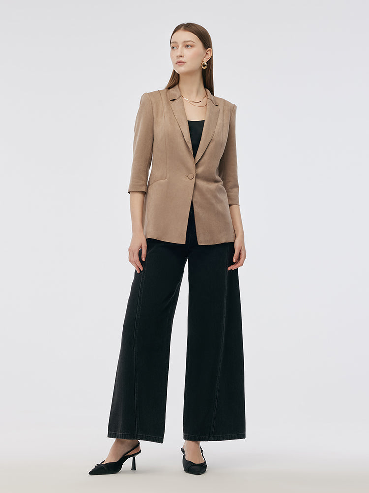 Valmere™ | Suede One Button 3/4 Sleeve Blazer