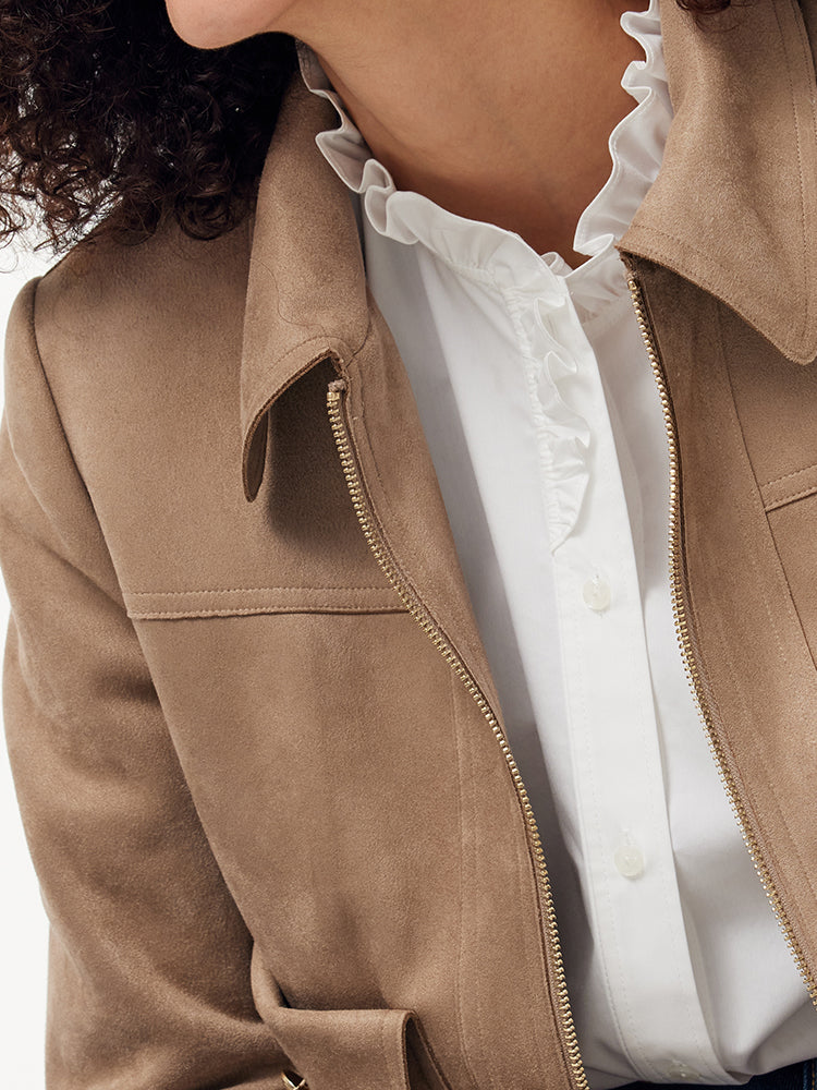 Valmere™ | Suede Zip-Up Crop Jacket