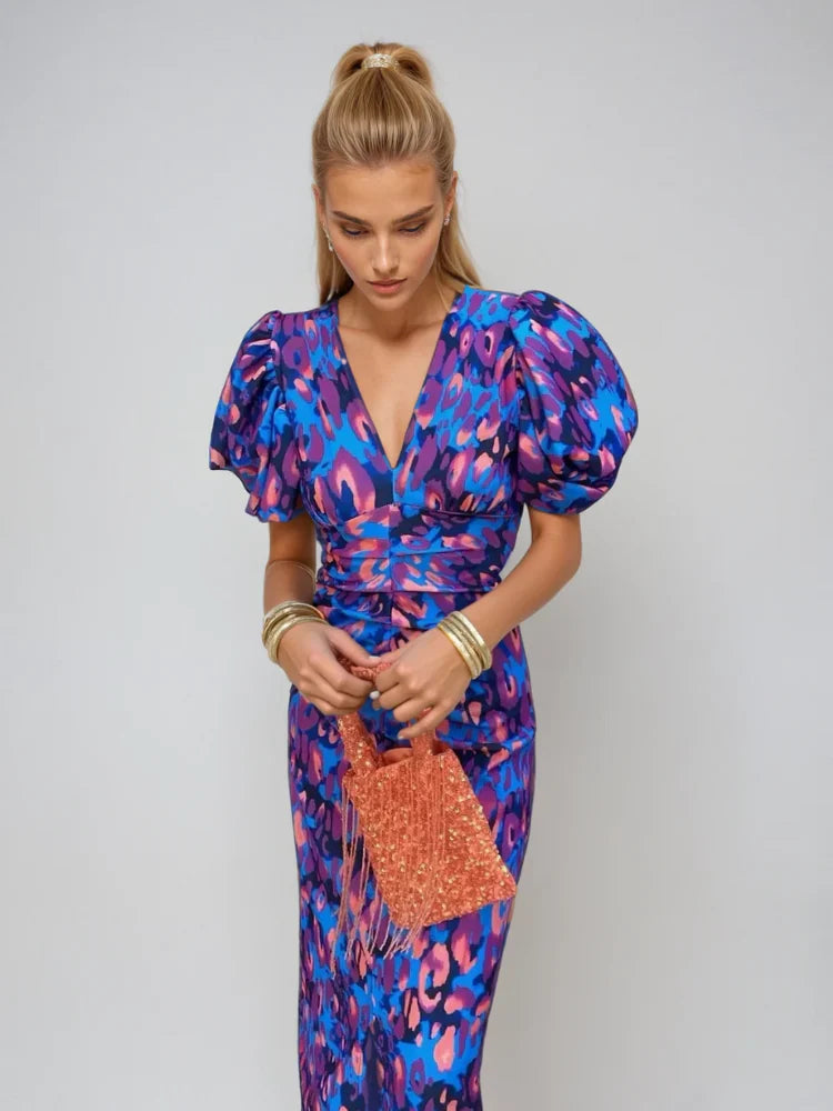 Valmere™ | Arielle Colourful Dress With Pleated Sleeves