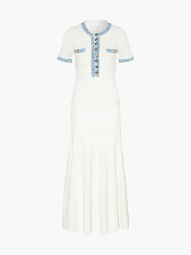 Valmere™ | Elise Boucle-Trim Knit Midi Dress